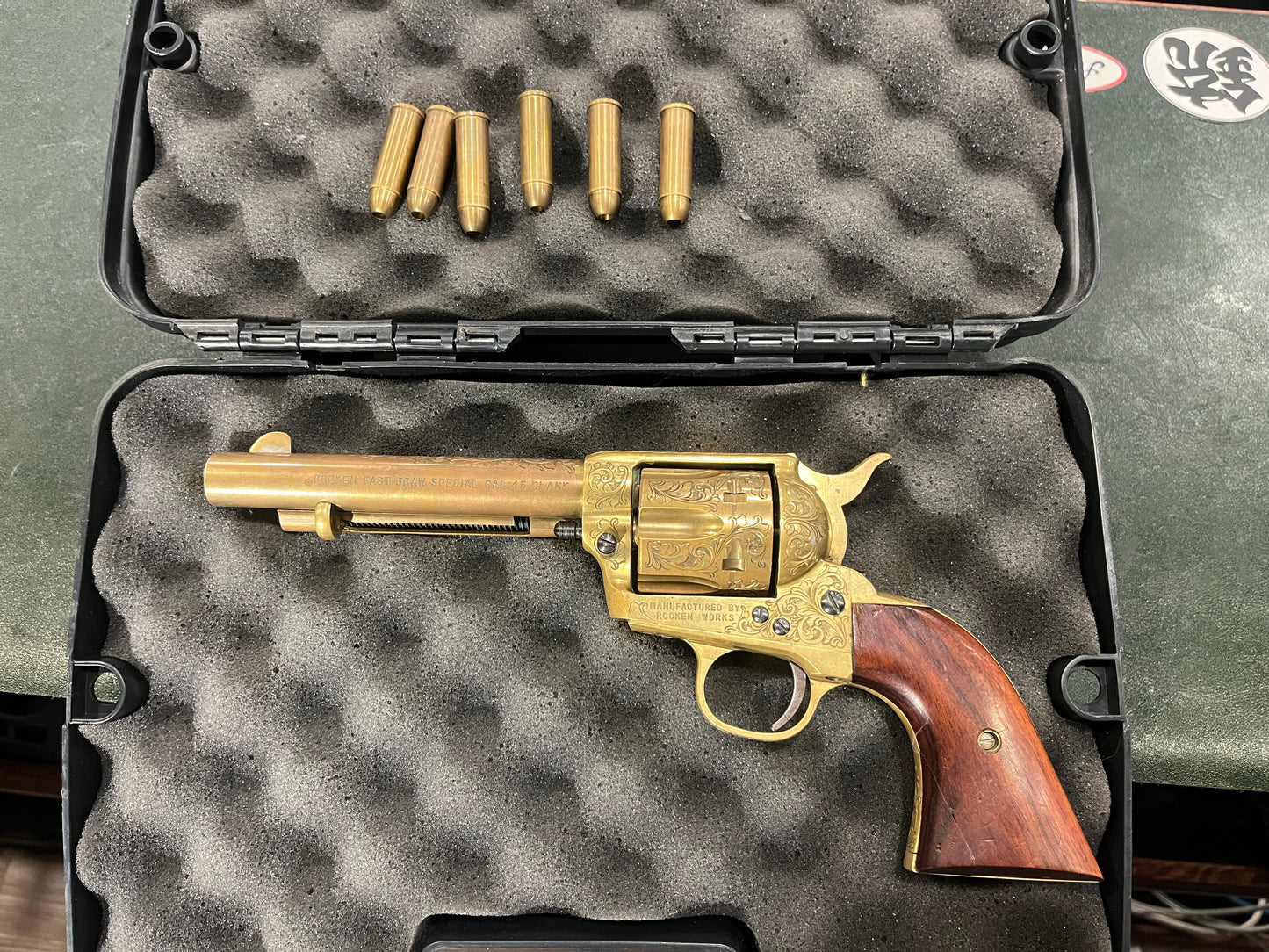 罕见的 Nakata 展示 Colt SAA .45 空包弹模型左轮手枪 – 镀金,日本 1970 年代