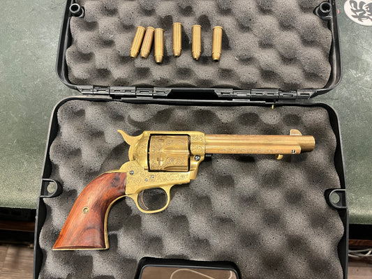 罕见的 Nakata 展示 Colt SAA .45 空包弹模型左轮手枪 – 镀金,日本 1970 年代