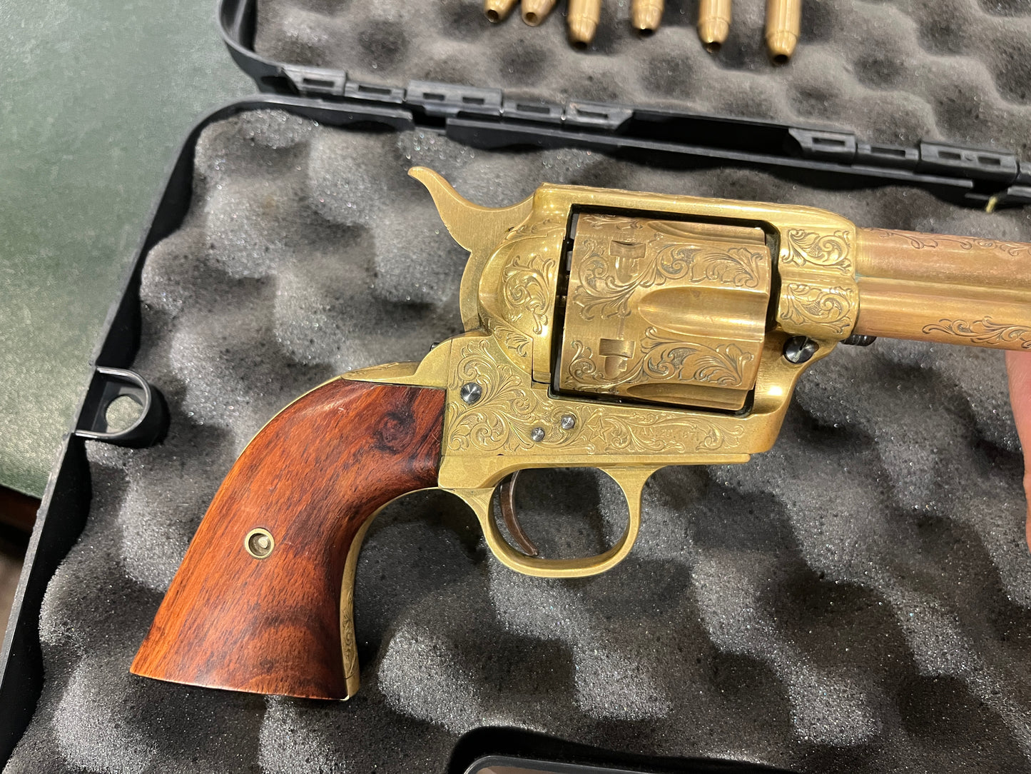 罕见的 Nakata 展示 Colt SAA .45 空包弹模型左轮手枪 – 镀金,日本 1970 年代