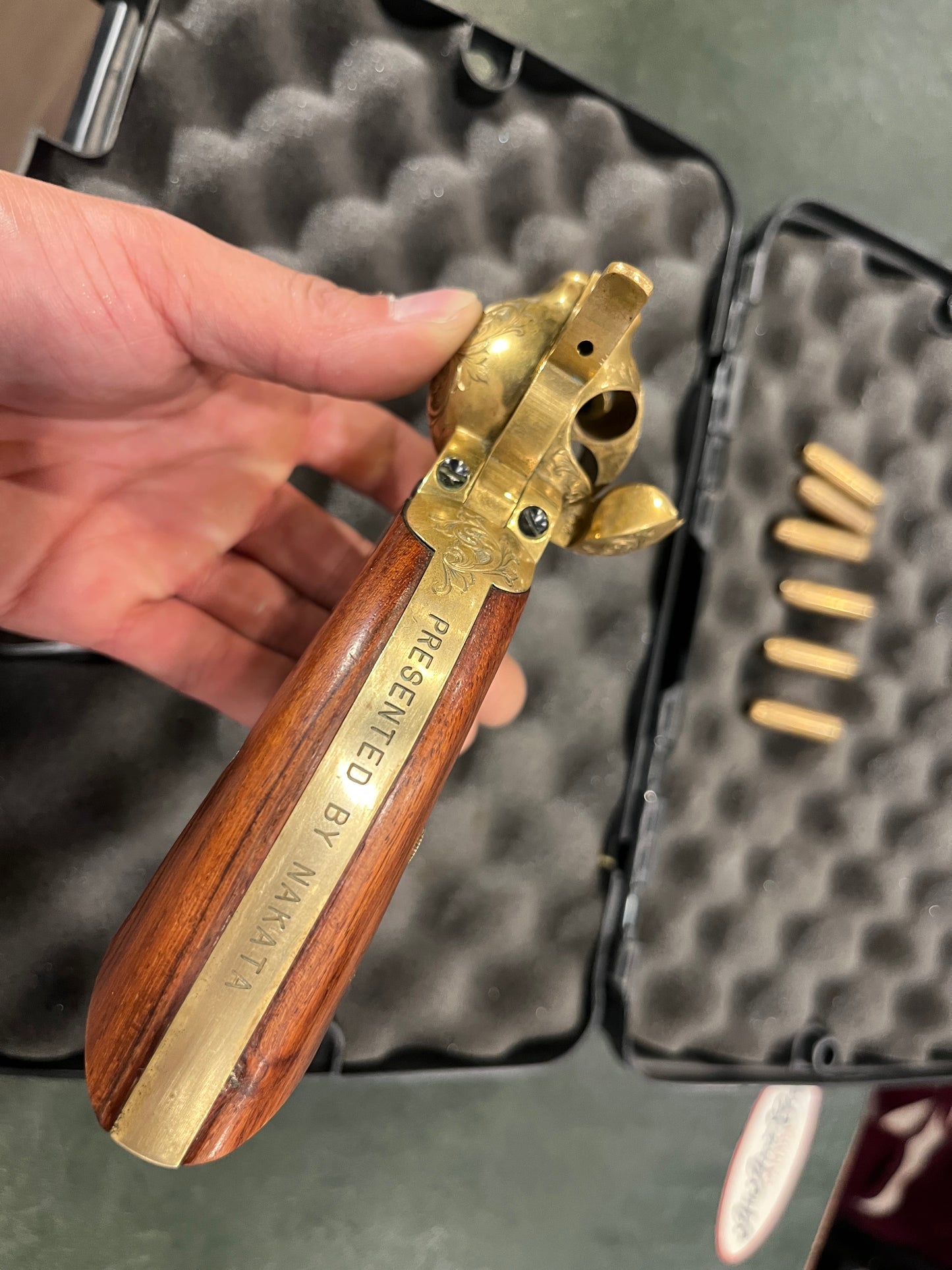 罕见的 Nakata 展示 Colt SAA .45 空包弹模型左轮手枪 – 镀金,日本 1970 年代