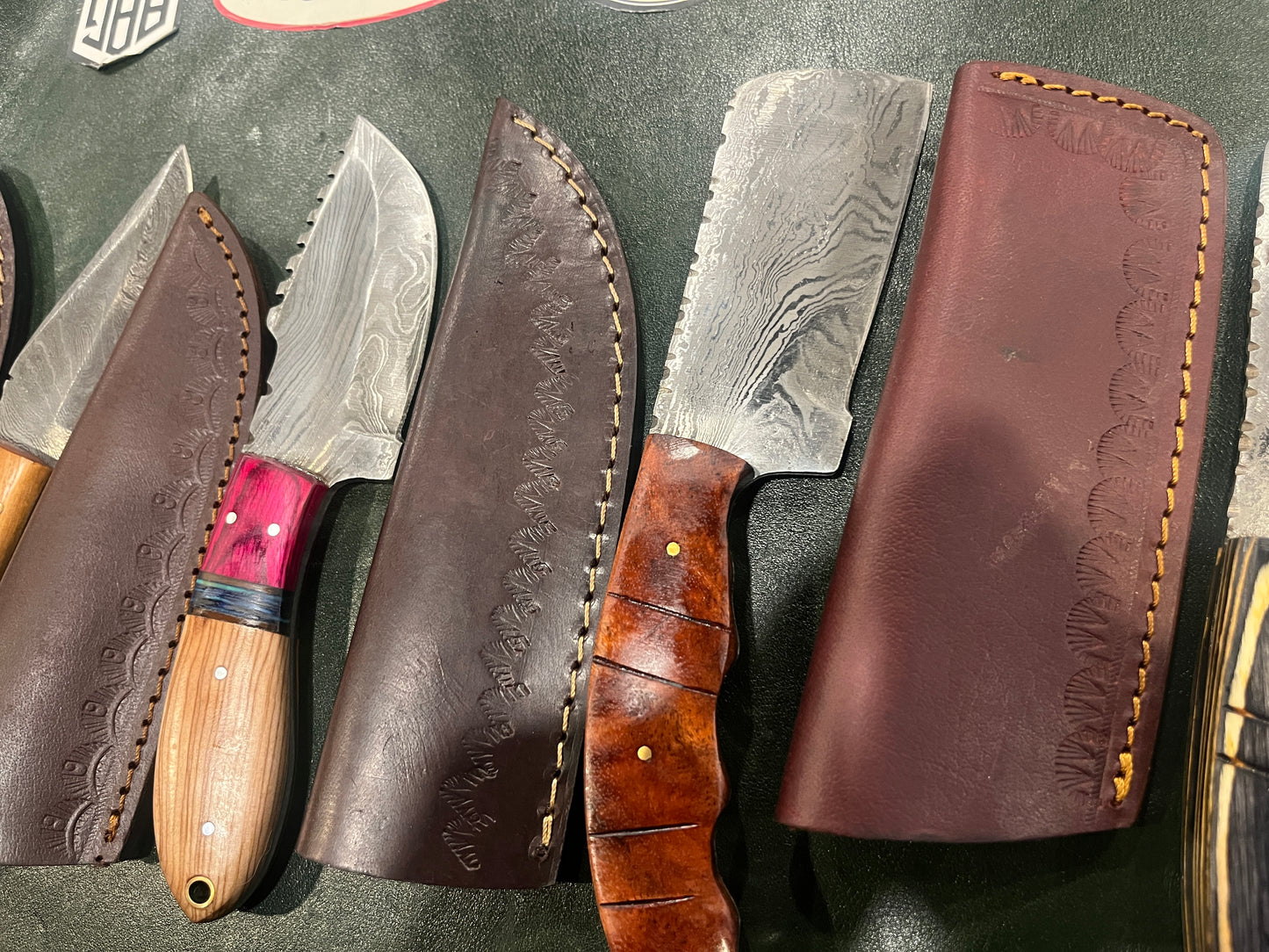 Damascus Pattern Hunting Knife with Leather Sheath