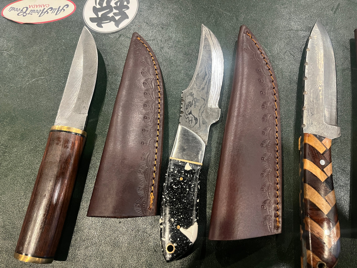 Damascus Pattern Hunting Knife with Leather Sheath