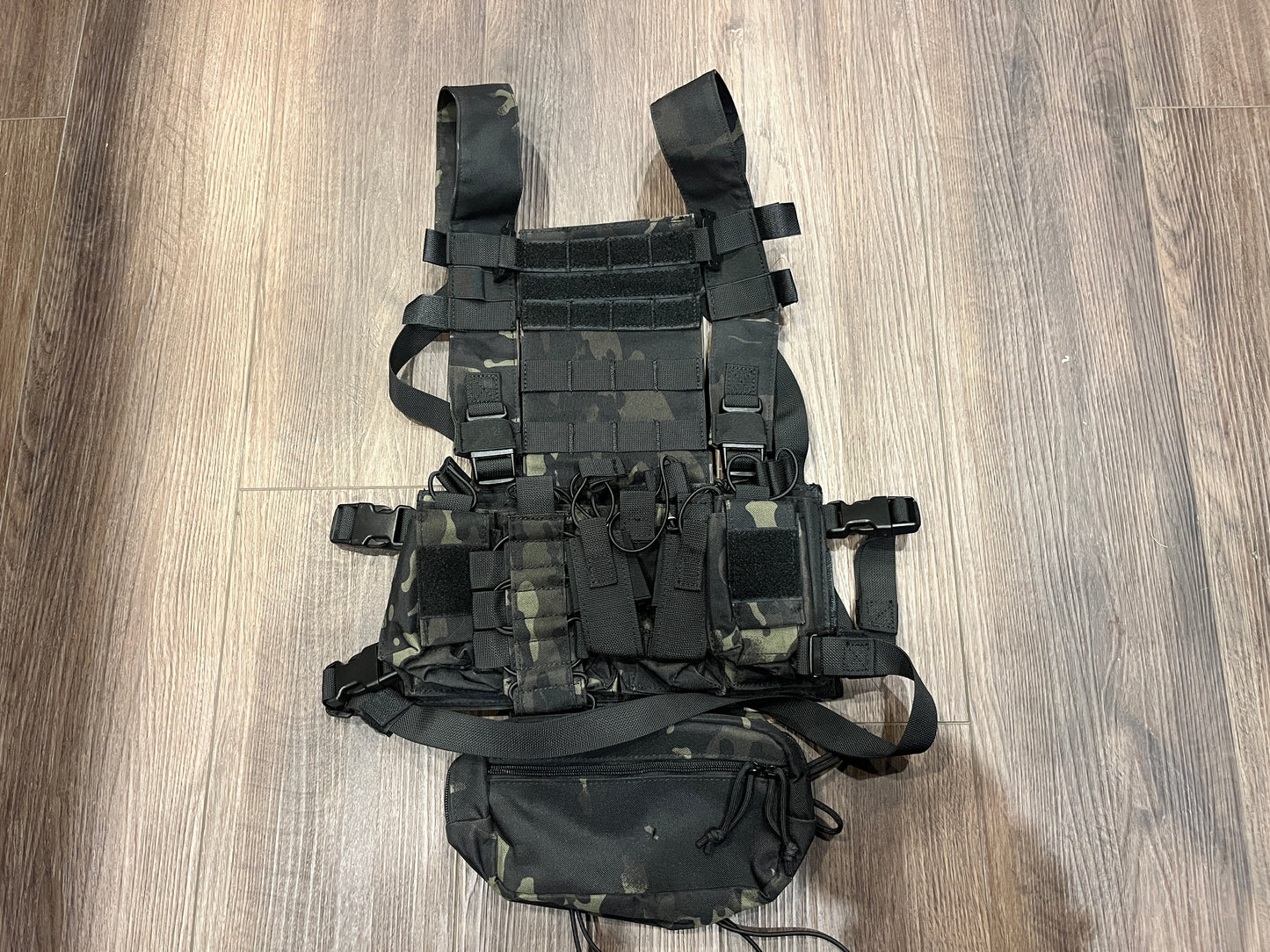 Multicam-Black Tactical Chest Rig Vest — Universal/Adjustable • Triple Mag + Pouch