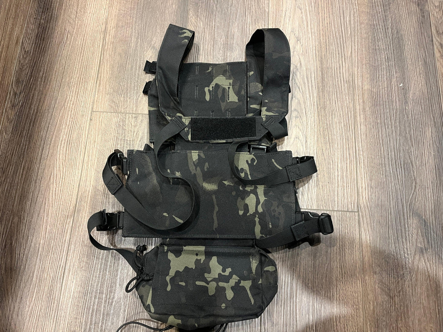 Multicam-Black Tactical Chest Rig Vest — Universal/Adjustable • Triple Mag + Pouch