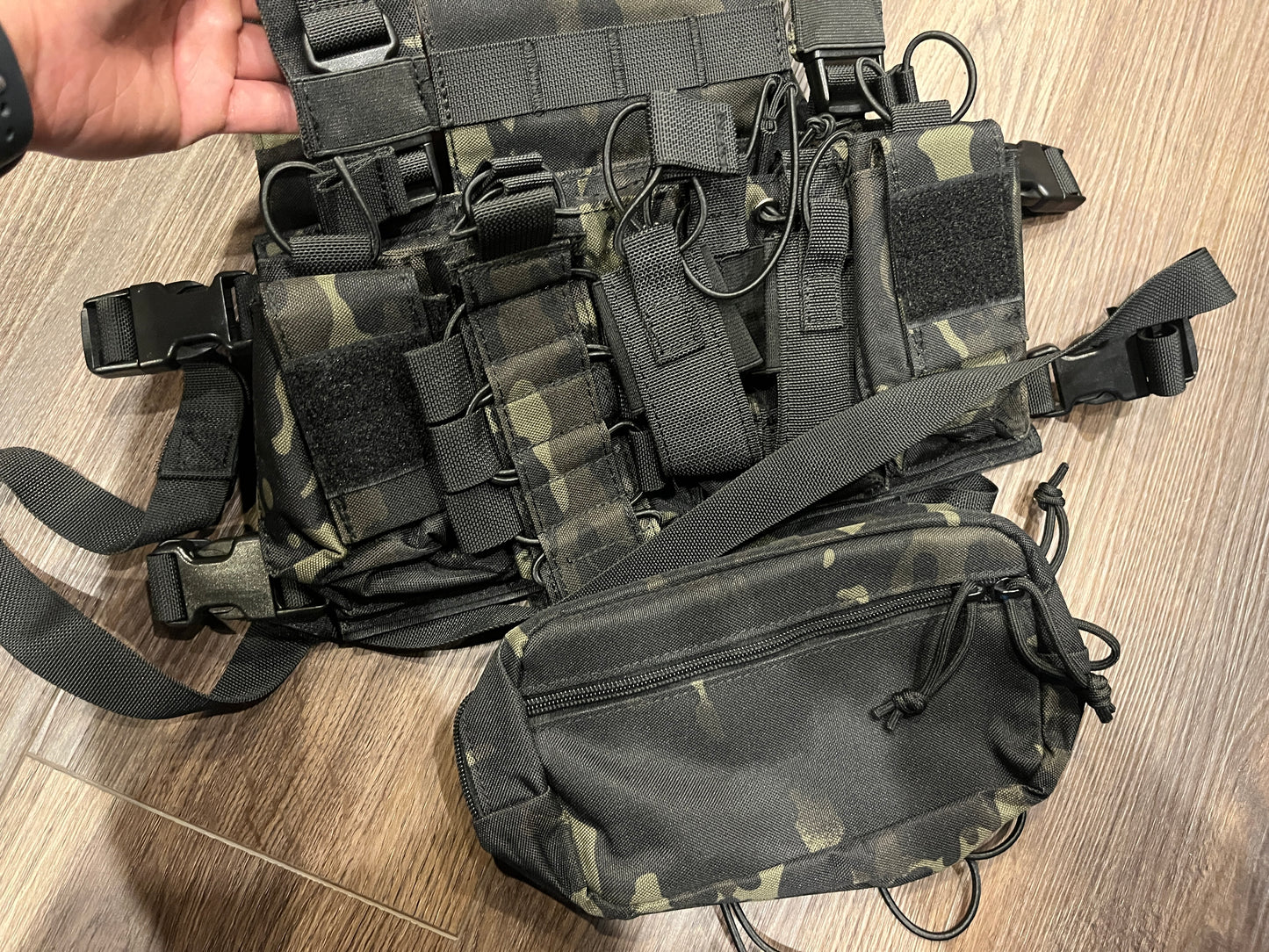 Multicam-Black Tactical Chest Rig Vest — Universal/Adjustable • Triple Mag + Pouch