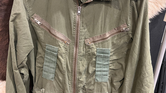 复古加拿大皇家空军绿色飞行服 - 前拉链,腰部可调节