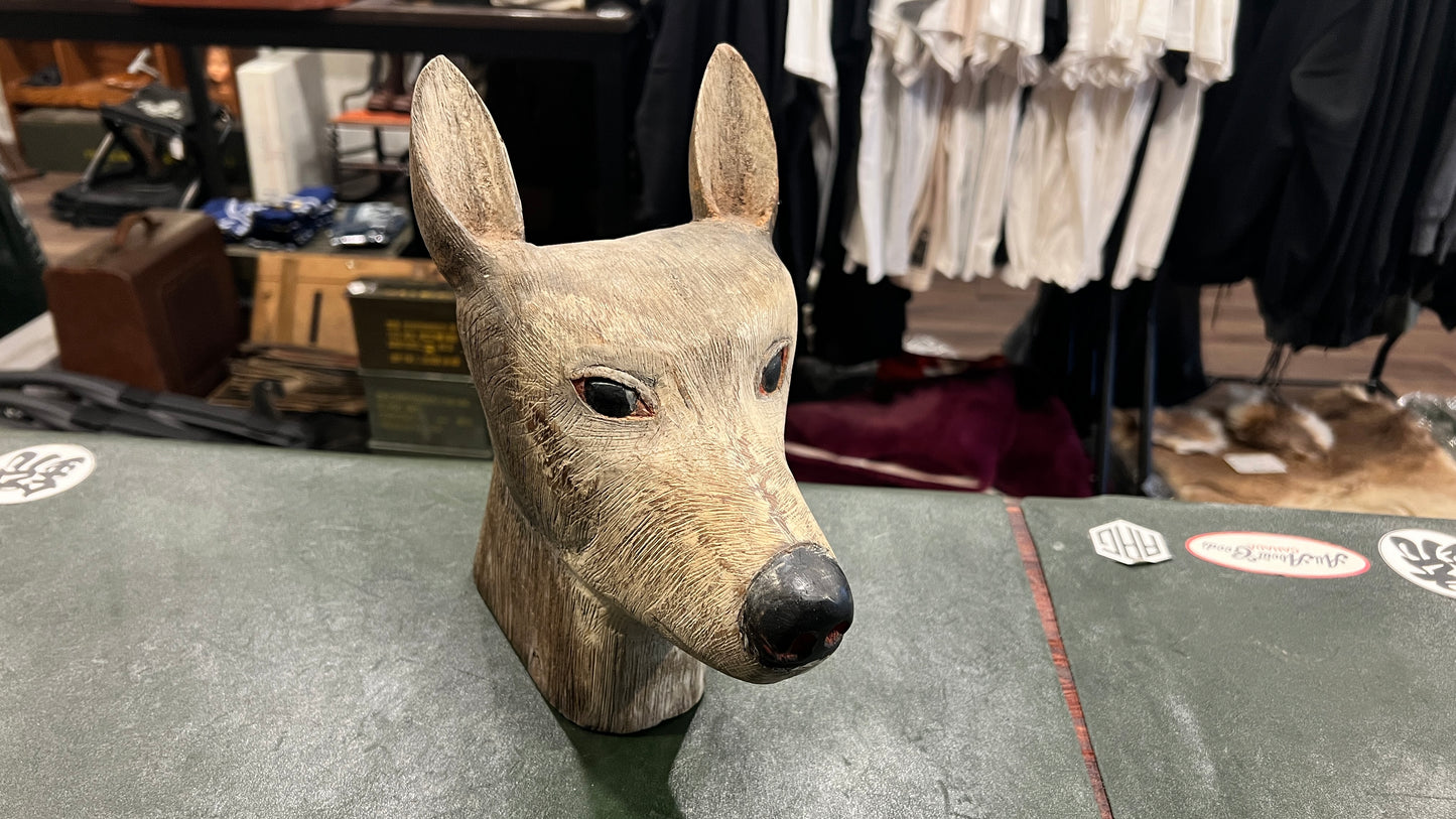 Vintage Wooden Wolf Head Sculpture – 11" Tall