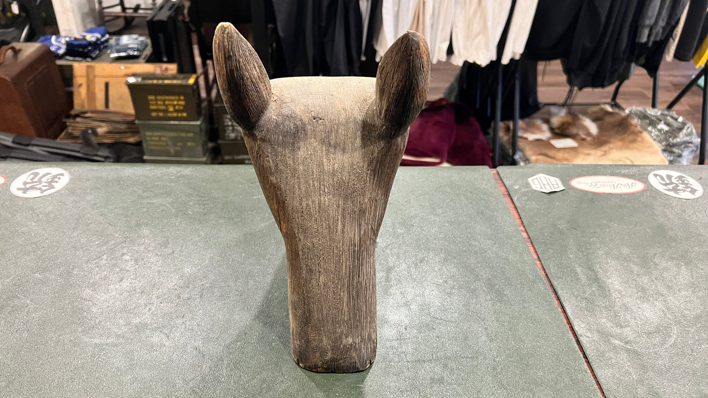 Vintage Wooden Wolf Head Sculpture – 11" Tall