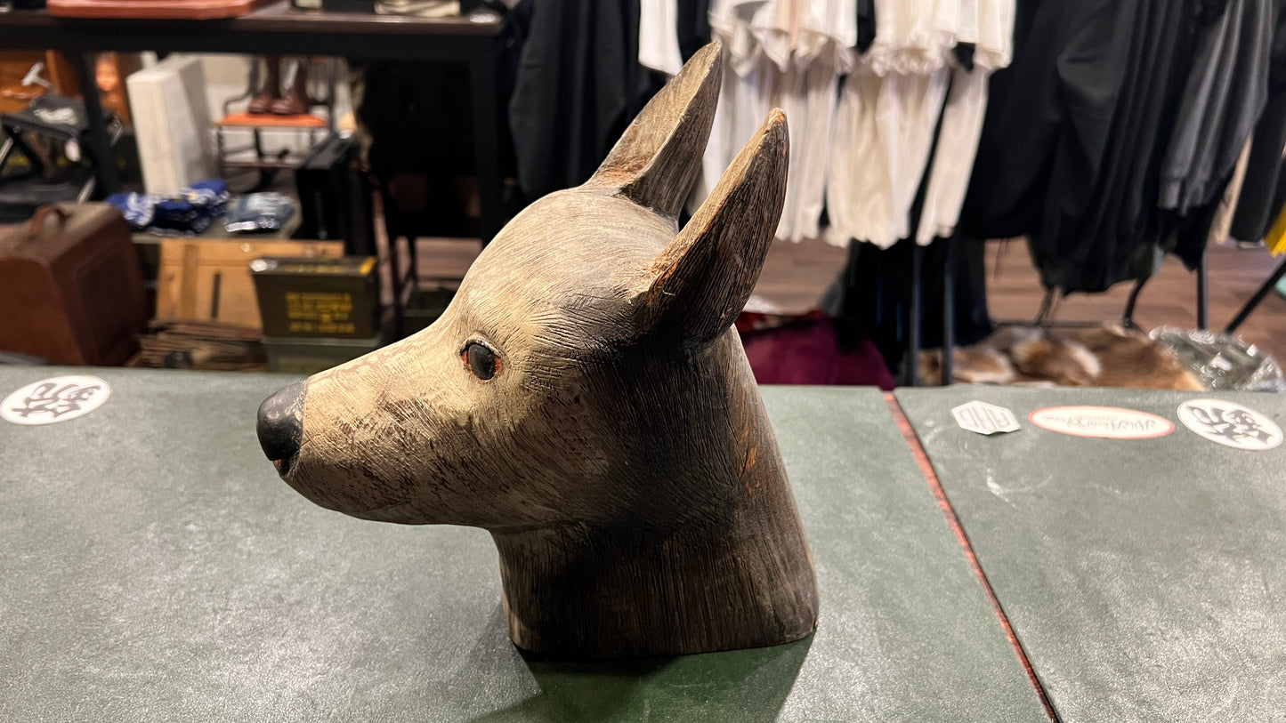 Vintage Wooden Wolf Head Sculpture – 11" Tall