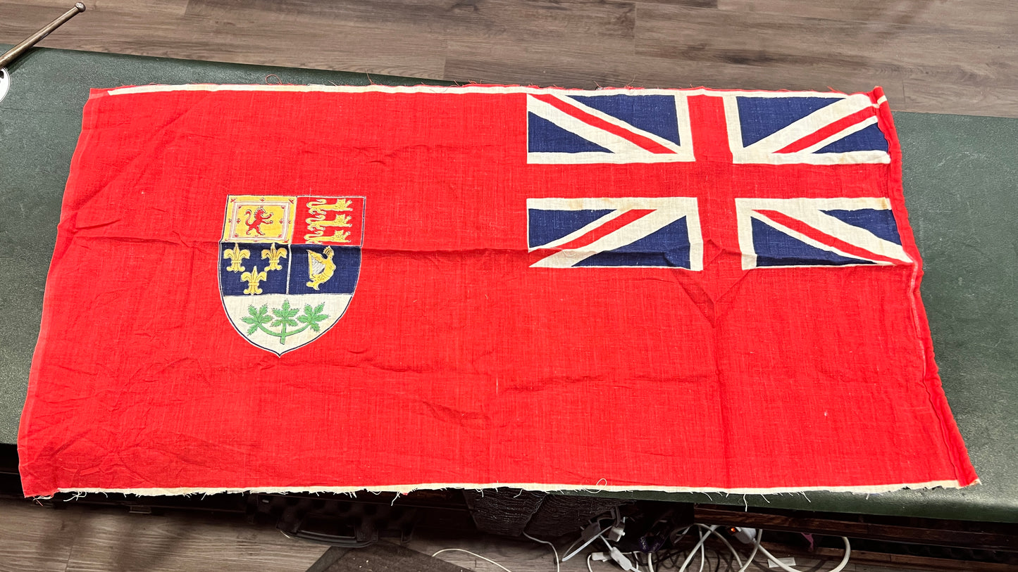 Canadian Red Ensign Flag (1921 Arms, Green Leaves) – ca. 1930s–40s – 32" × 16"