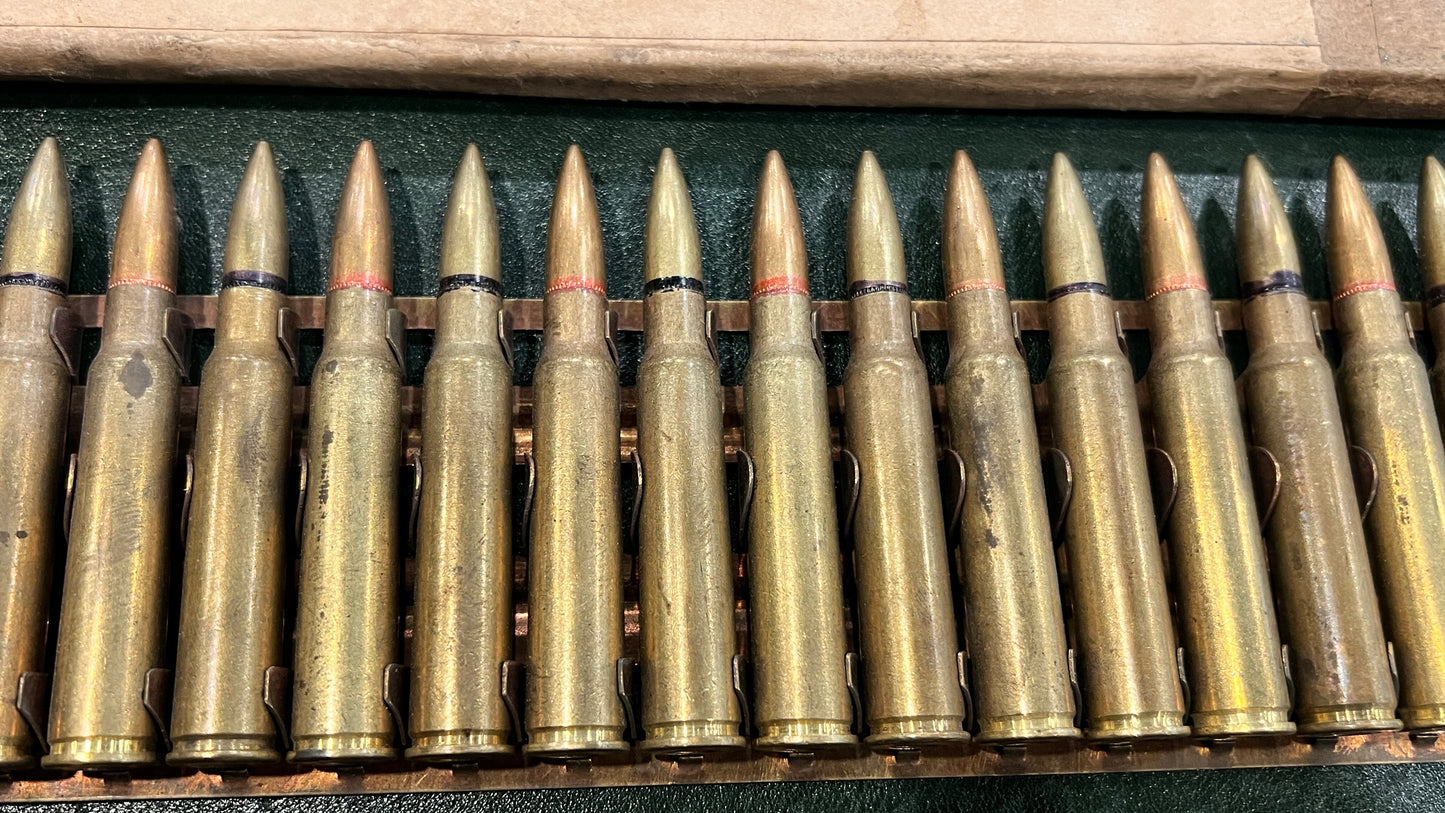 Type 92 Japanese Machine Gun Ammunition Belt (7.7x58mm) — Mixed Rounds — Partial Original Box