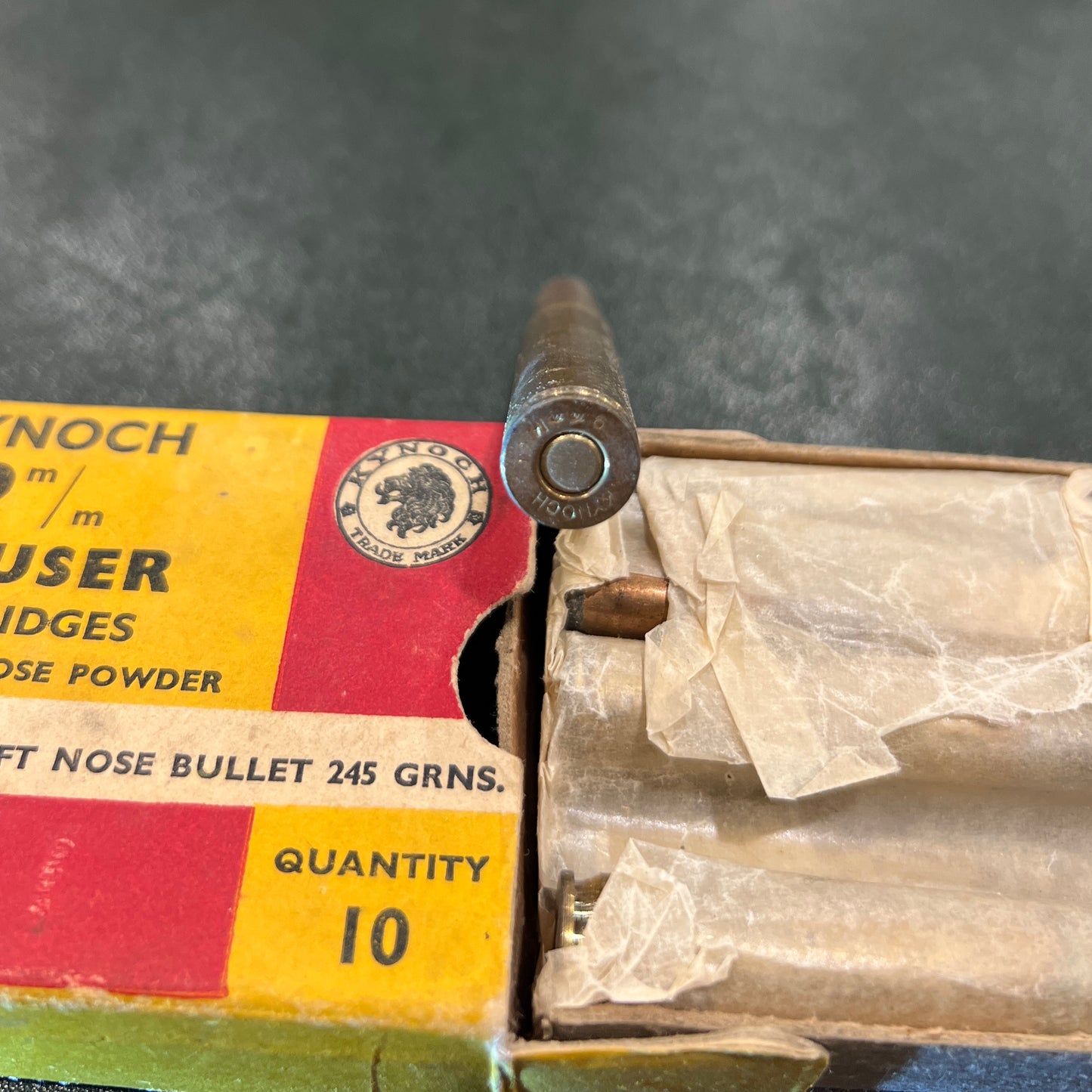 Kynoch 9mm Mauser Cartridges (Box of 10, Circa 1950s–1960s)
