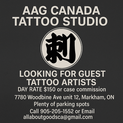 AAG CANADA TATTOO STUDIO RECHERCHE DES TATOUEURS INVITÉS