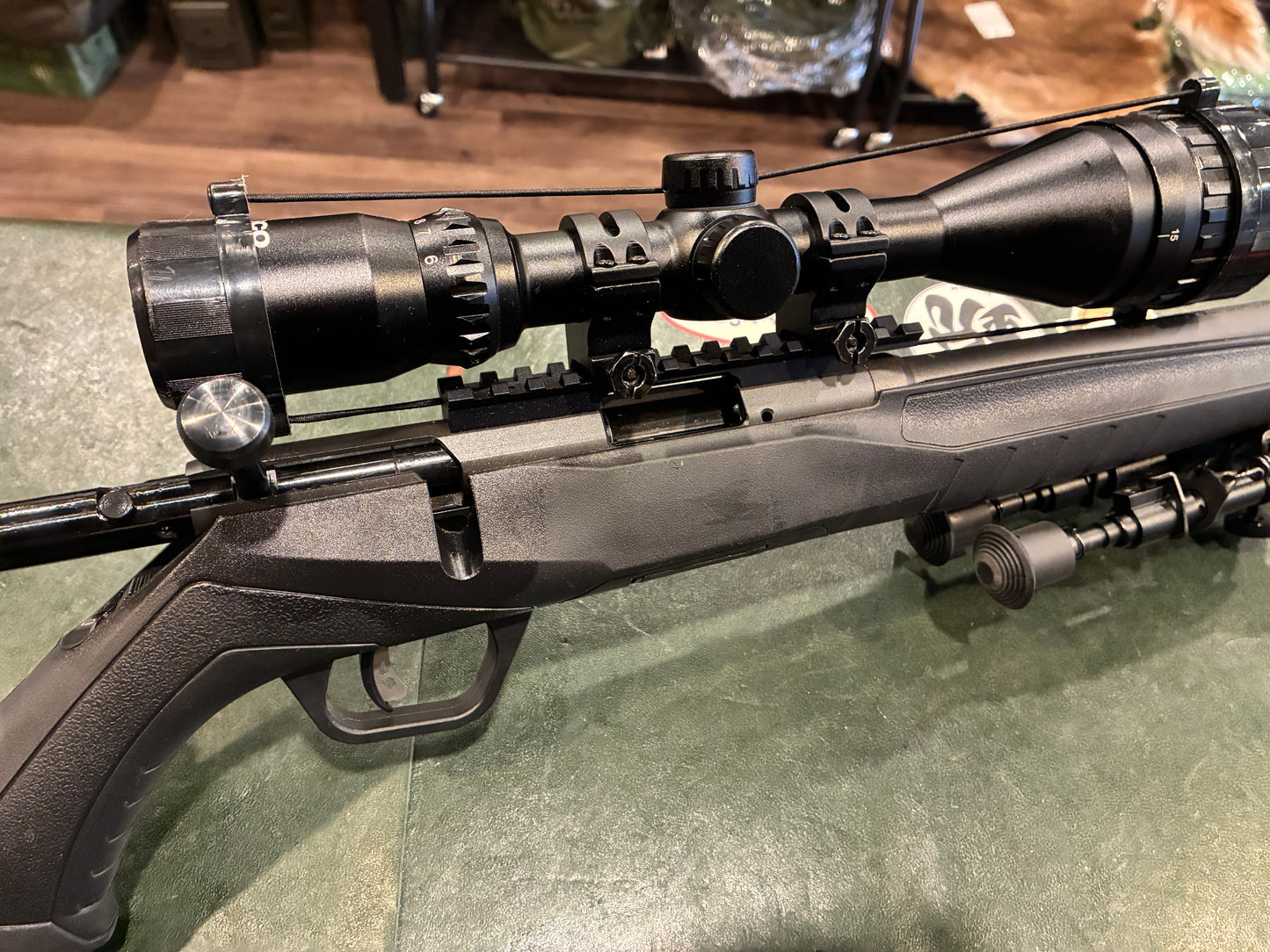 Savage B17 .17 HMR Bolt-Action Rifle Package w/ Tasco 6-18x50 Scope & Bipod