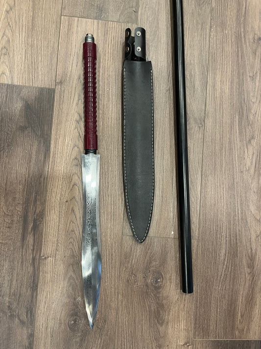 Damascus Steel Chinese-Style Spearhead with Detachable Shaft – Long Pole Weapon