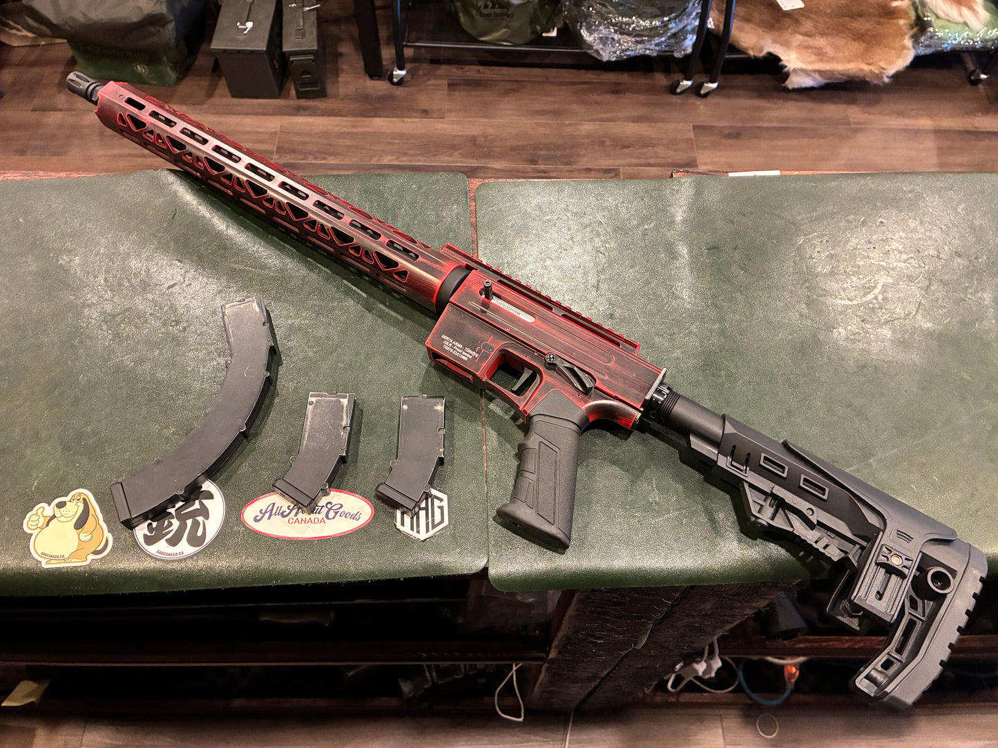 Derya TM22 Semi-Automatic Rifle – .22 LR – Red Battleworn Finish – Muzzle Brake – Includes 3 Magazines