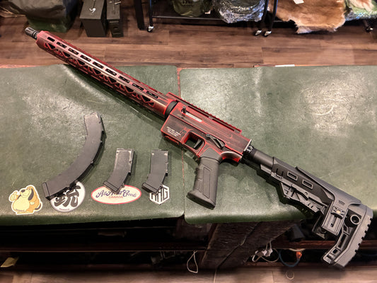 Derya TM22 Semi-Automatic Rifle – .22 LR – Red Battleworn Finish – Muzzle Brake – Includes 3 Magazines