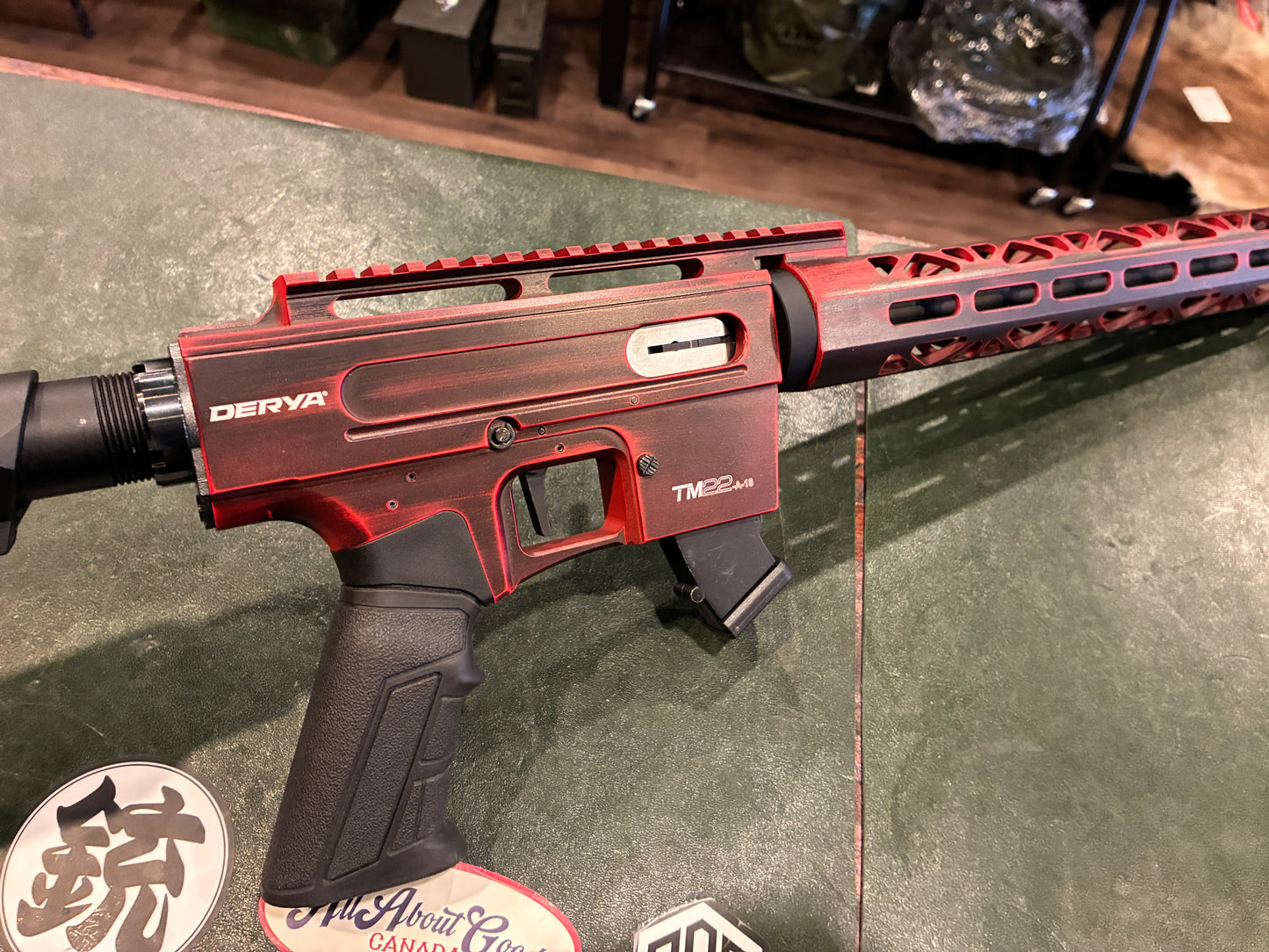 Derya TM22 Semi-Automatic Rifle – .22 LR – Red Battleworn Finish – Muzzle Brake – Includes 3 Magazines