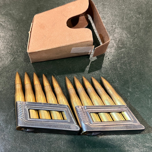Rare 1938 Austrian 8×56R Mannlicher Ammunition – Eagle Marked – 10 Rounds / 2 Clips