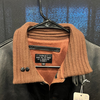 Veste de vol vintage en cuir type A-1, fabriquée aux États-Unis – Taille 42 – Probablement en cuir de cheval