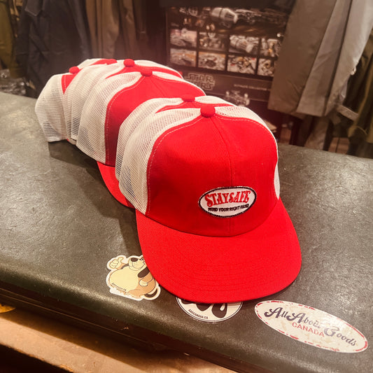 Red & White Mesh Trucker Hat – Adjustable Snapback
