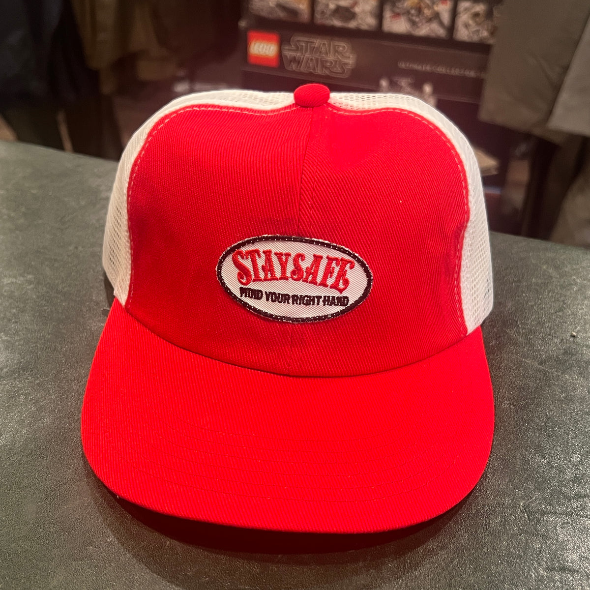 Red & White Mesh Trucker Hat – Adjustable Snapback