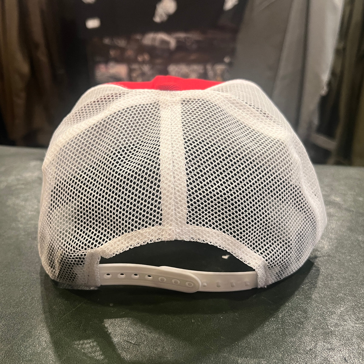 Red & White Mesh Trucker Hat – Adjustable Snapback