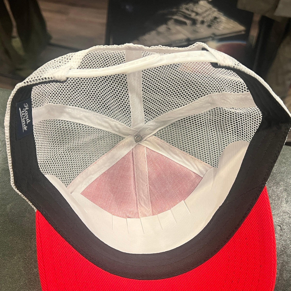 Red & White Mesh Trucker Hat – Adjustable Snapback