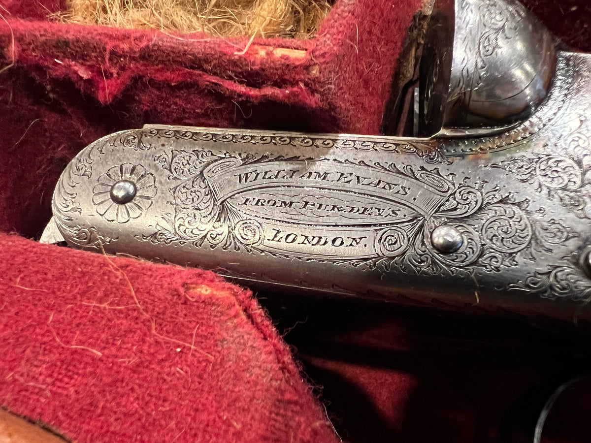 William Evans From Purdey 12 Ga. SxS Boxlock Shotgun Engraved Side by Side, 63 Pall Mall, London