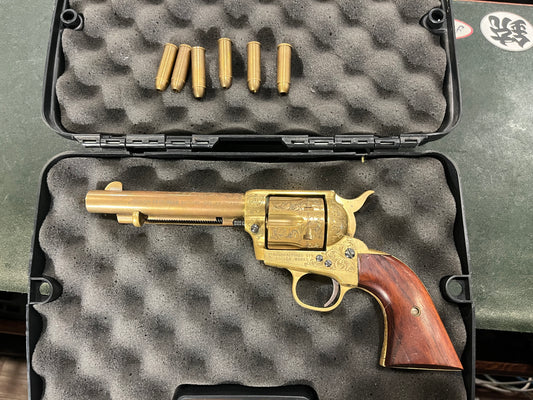 罕见的 Nakata 展示 Colt SAA .45 空包弹模型左轮手枪 – 镀金，日本 1970 年代