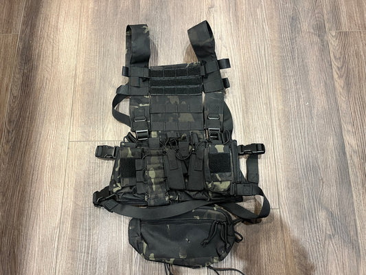 Multicam-Black Tactical Chest Rig Vest — Universal/Adjustable • Triple Mag + Pouch