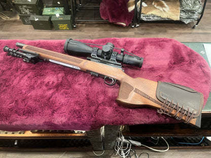 CZ 457 Varmint MTR .22LR 16" Wood — Arken EP-5 5–25x56 + Arken 34mm 20MOA Mounts + MDT 20MOA Rail + Harris Bipod