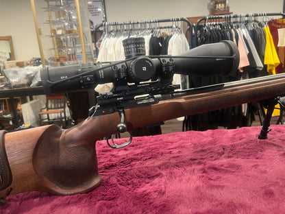 CZ 457 Varmint MTR .22LR 16" Wood — Arken EP-5 5–25x56 + Arken 34mm 20MOA Mounts + MDT 20MOA Rail + Harris Bipod