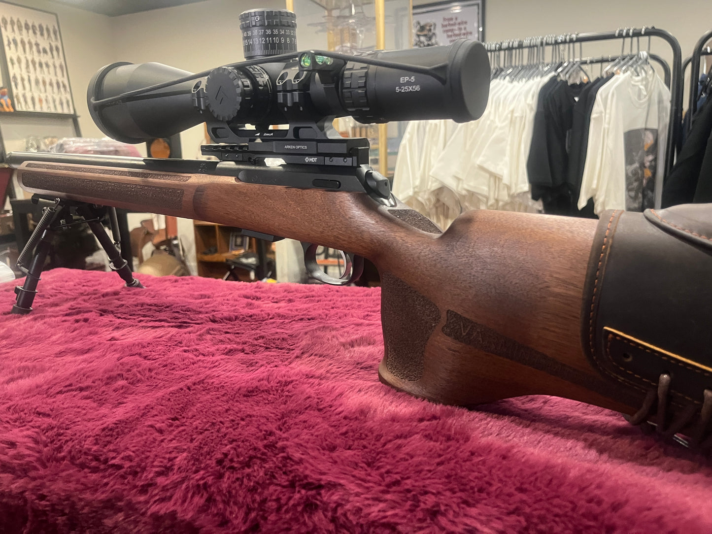 CZ 457 Varmint MTR .22LR 16" Wood — Arken EP-5 5–25x56 + Arken 34mm 20MOA Mounts + MDT 20MOA Rail + Harris Bipod