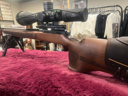 CZ 457 Varmint MTR .22LR 16" Wood — Arken EP-5 5–25x56 + Arken 34mm 20MOA Mounts + MDT 20MOA Rail + Harris Bipod