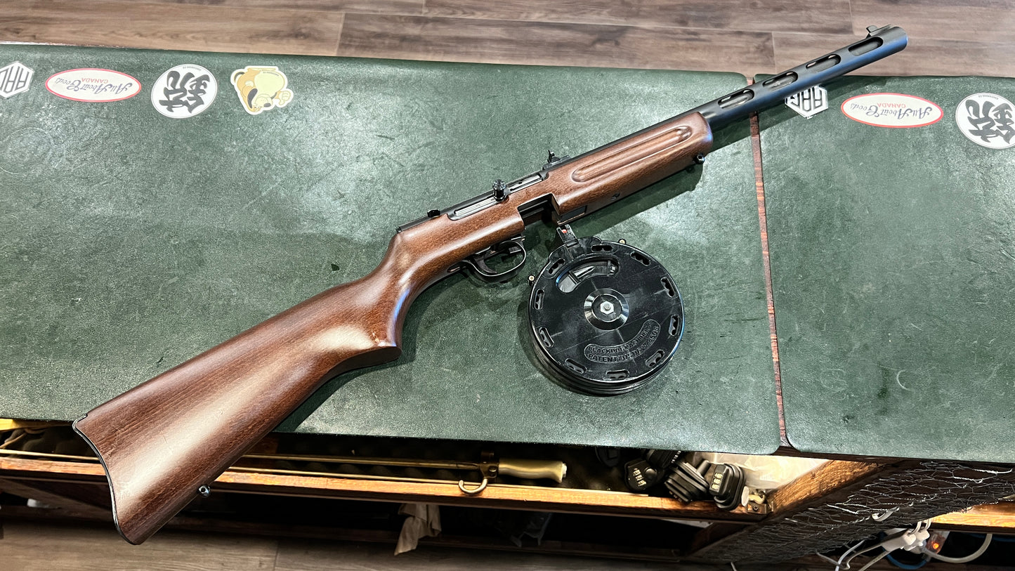 Used Pietta PPS-50 .22 LR Semi-Automatic Rifle – Made in Italy – Includes 50-Round Drum Magazine – Original Box