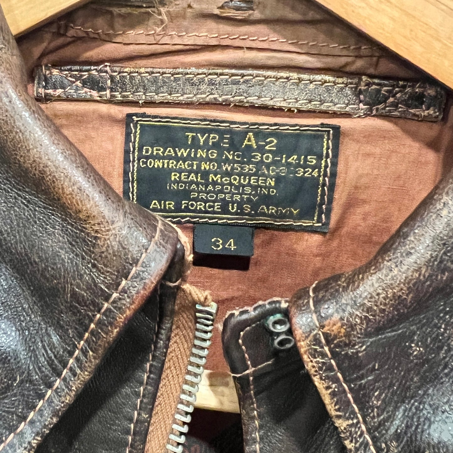 Old McCoy Era The Real McCoy's "Real McQueen" A-2 Flight Jacket – Steve McQueen "The Great Escape" – Horsehide – Size 34 – Extremely Rare in Canada
