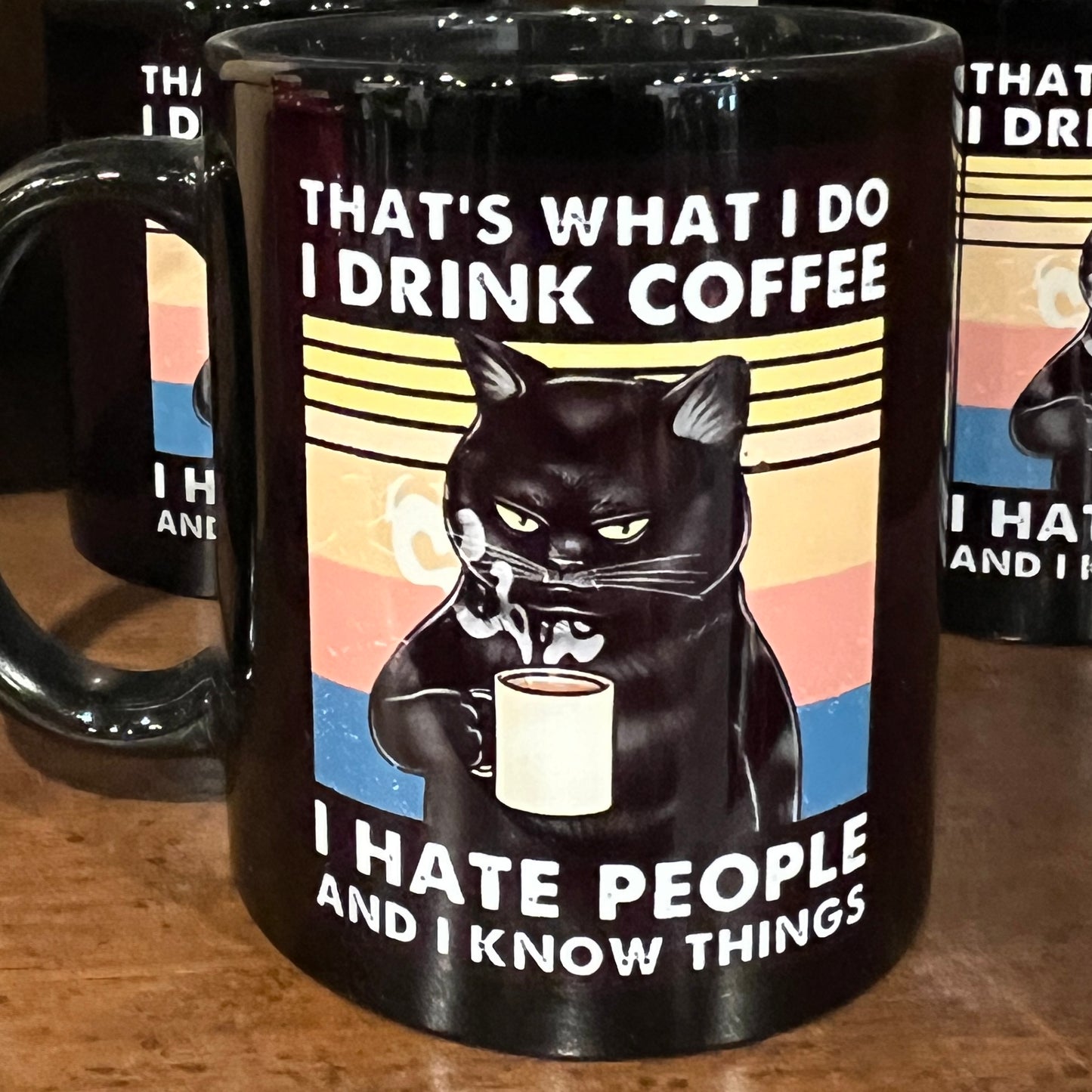Funny Black Cat Coffee Mug – "I Hate People and I Know Things"