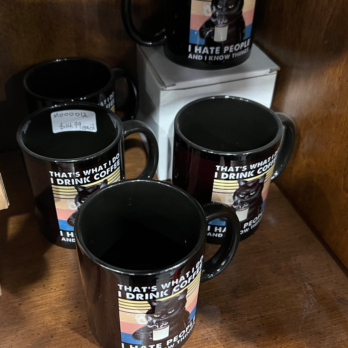 Funny Black Cat Coffee Mug – "I Hate People and I Know Things"
