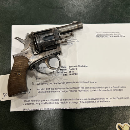 Deactivated JANSSEN & FILS CIE Bulldog  Revolver – .32 S&W – With Deactivation Certificate