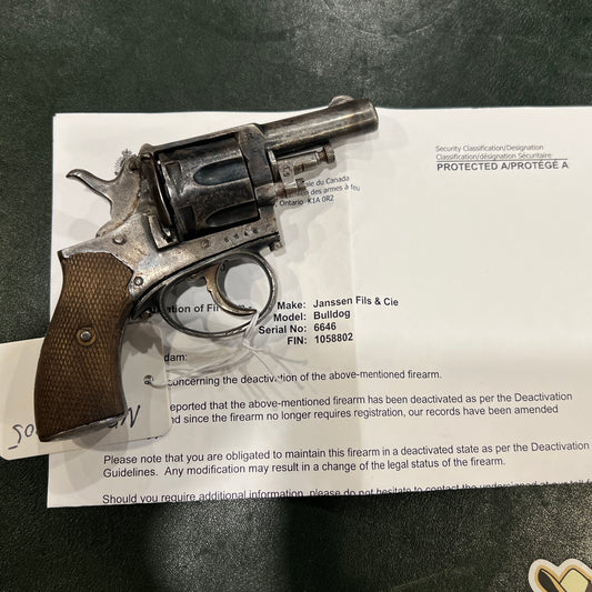 Deactivated JANSSEN & FILS CIE Bulldog  Revolver – .32 S&W – With Deactivation Certificate