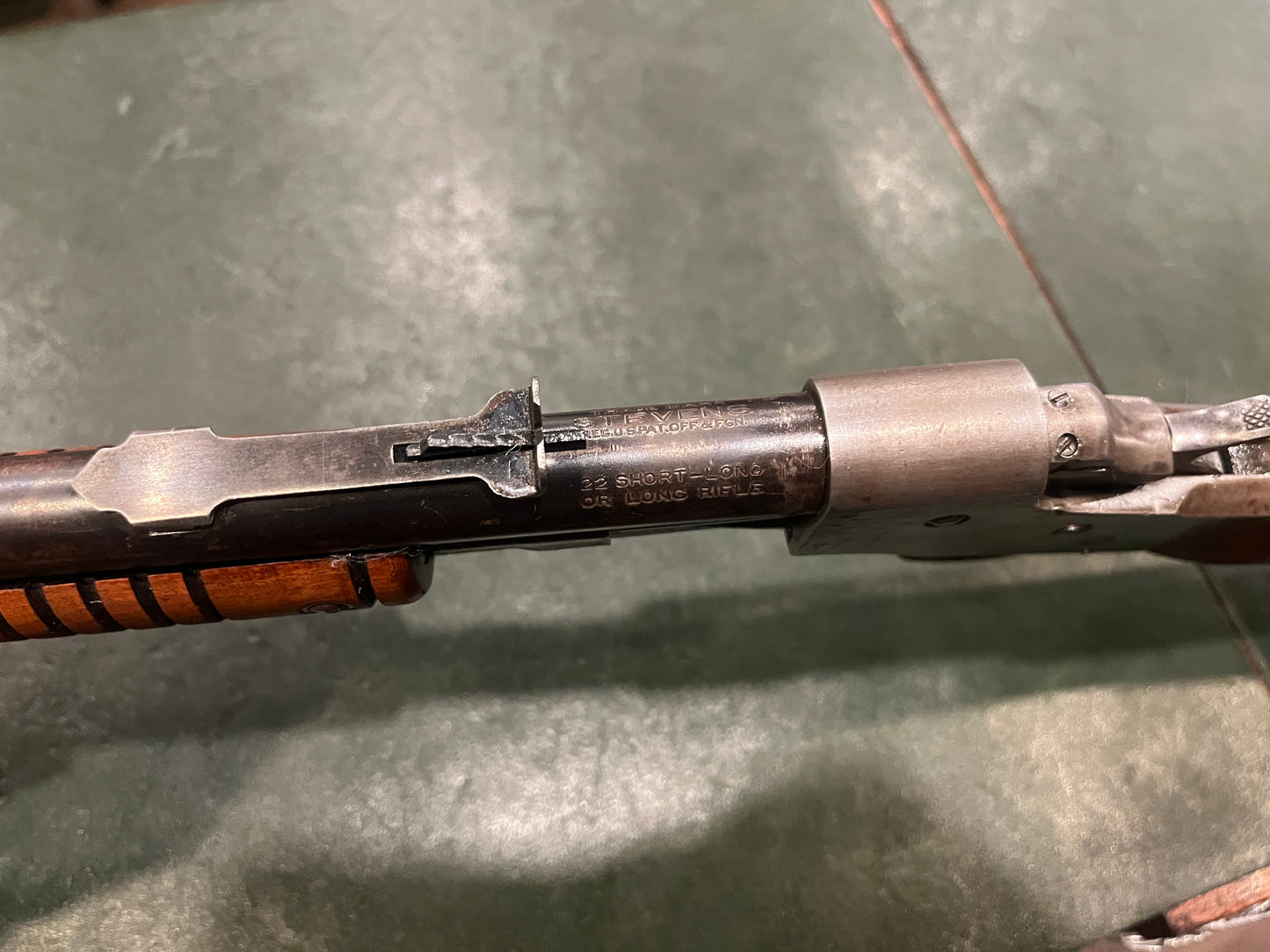 Stevens “Visible Loader” Pump Action Rifle – .22 Short / Long / Long Rifle