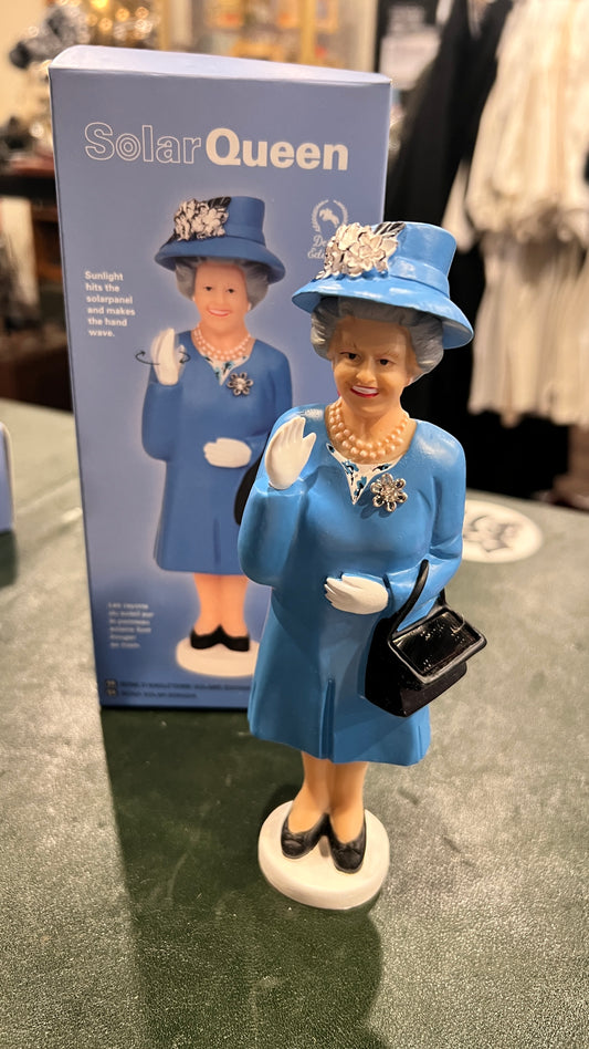 Figurine de la Reine solaire agitant la main – Objet de collection de la reine Elizabeth II (18 cm de haut)