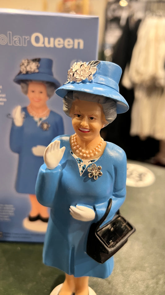 Figurine de la Reine solaire agitant la main – Objet de collection de la reine Elizabeth II (18 cm de haut)