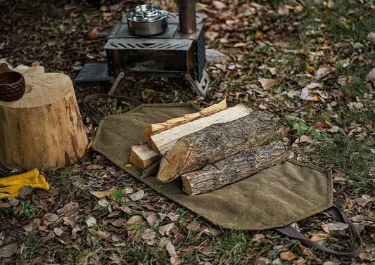 Porte-bûches en toile robuste avec poches à outils | 90 × 42 cm, capacité de 30 kg