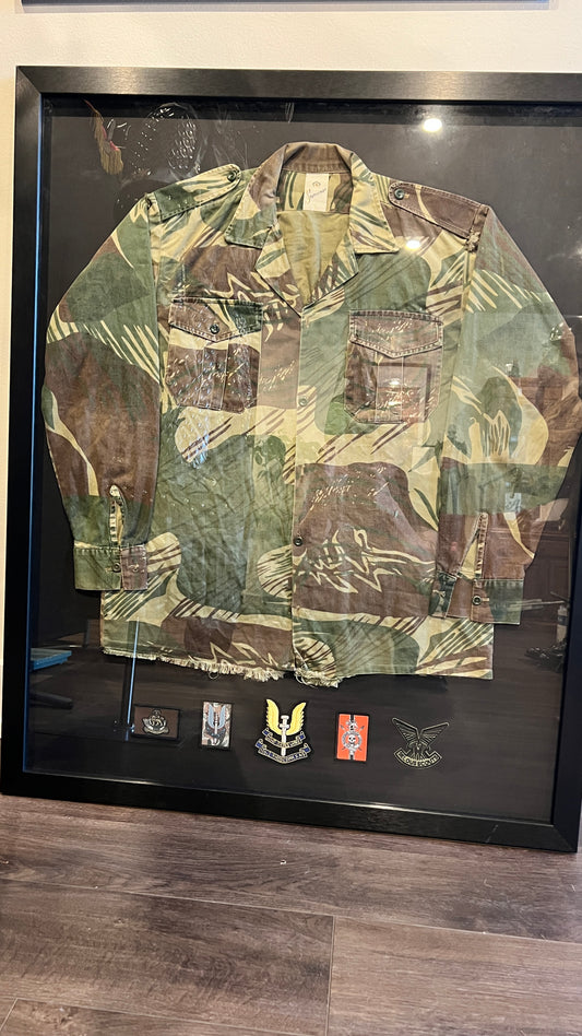 Rhodesian Brushstroke Camo Shirt (Statesman) – Large Framed Display with Unit Patches