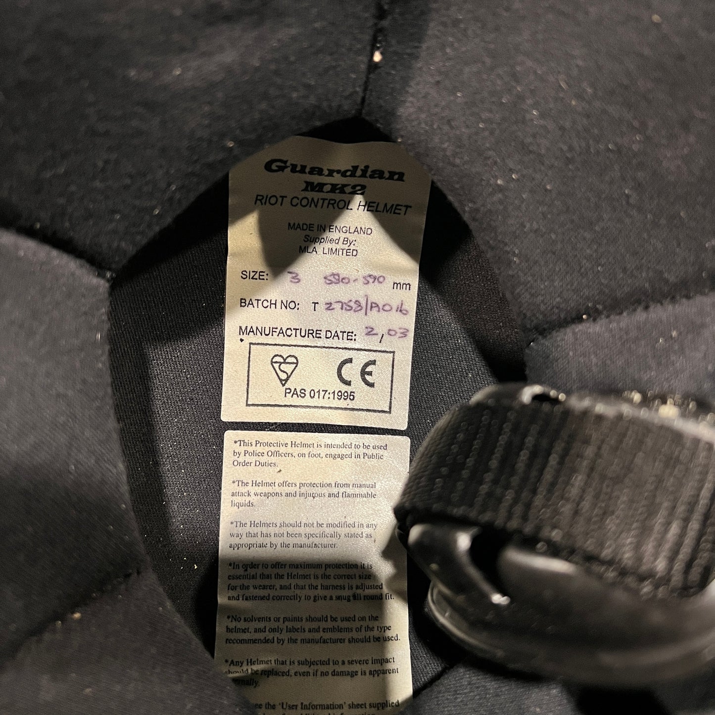 Casque antiémeute Guardian MK2 – Taille 3 (550–570 mm), fabriqué en Angleterre