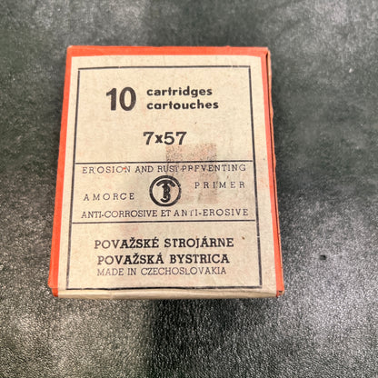Unopened 7×57mm Ammo Box (10) — Považské Strojárne, Czechoslovakia — Cold War Export (c.1950s–1970s)