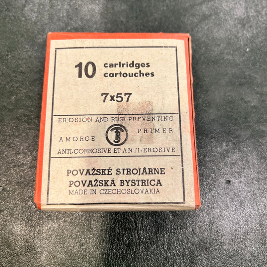 Unopened 7×57mm Ammo Box (10) — Považské Strojárne, Czechoslovakia — Cold War Export (c.1950s–1970s)