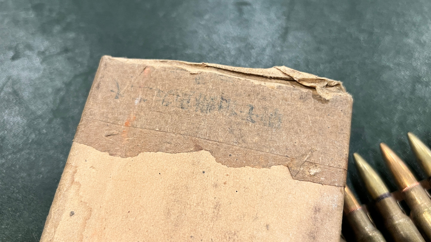 Type 92 Japanese Machine Gun Ammunition Belt (7.7x58mm) — Mixed Rounds — Partial Original Box